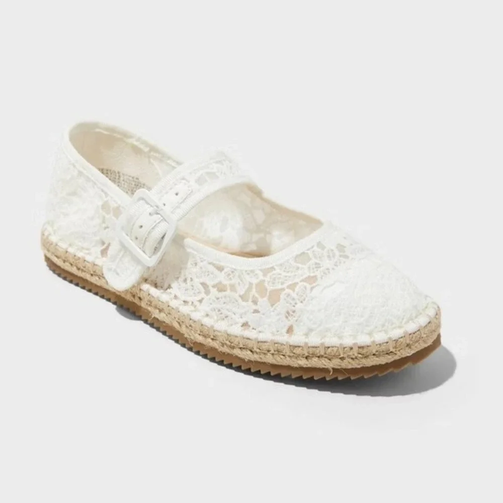 Little Girl Espadrille Flats Art Class Madeline Lace White 1 New‎ With Tags